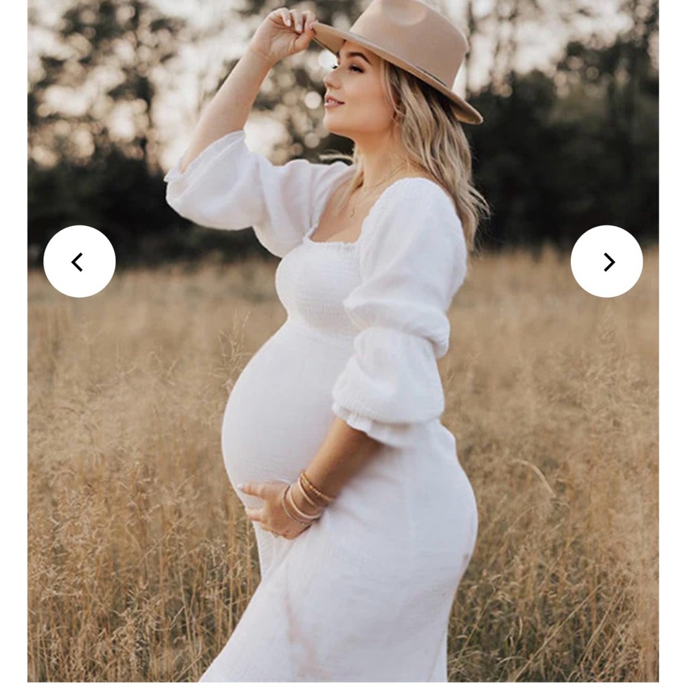 White Maternity Dress with Puff Sleeves